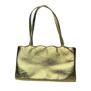 COBLENTZ VINTAGE Gold Leather Handbag Purse Kiss Lock Closure Small Evening Bag